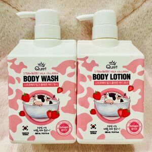 QURET Strawberry Milk Collagen Body Wash + Body Lotion Set